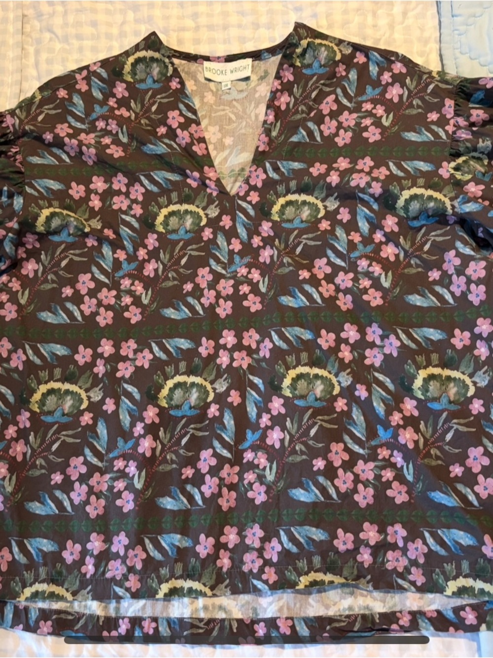Brooke Wright Brown Floral V-Neck Women’s Top